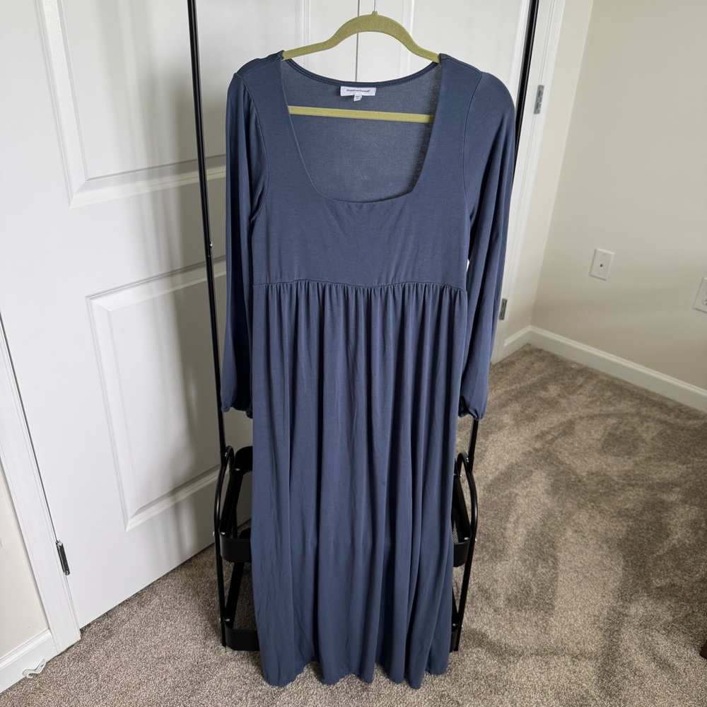 Elegant Blue Long Sleeve Dress maternity